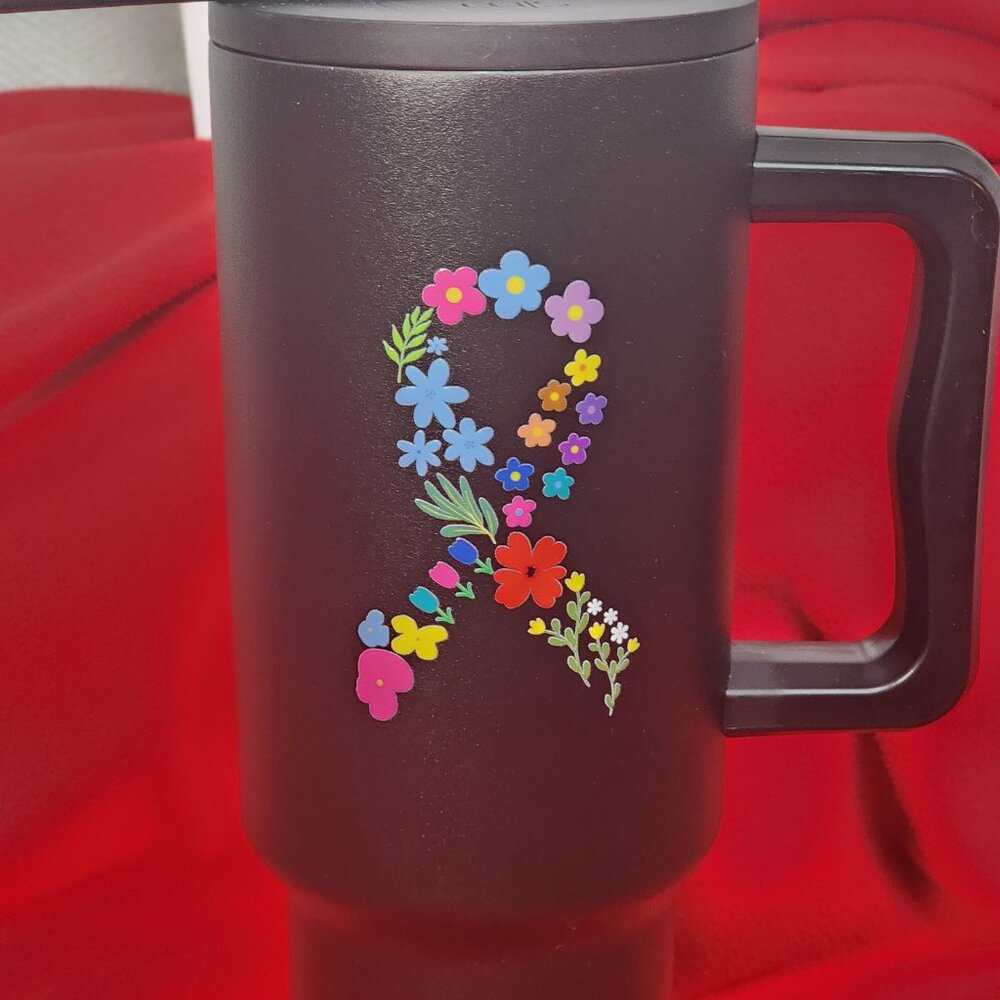 Simple Modern Black Floral Fighting Together Ribbon 40oz. Trek Tumbler w/Straws - Picture 3 of 16